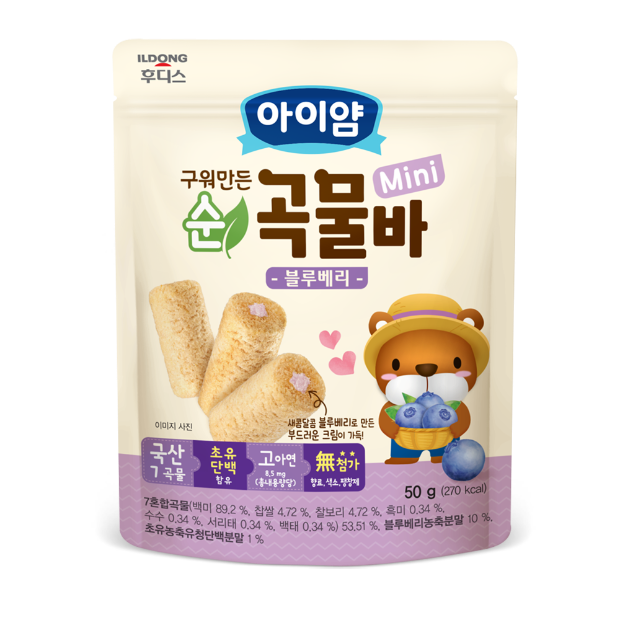 ILDONG MINI谷物棒蓝莓50g无添加蓝莓味无糖酥脆零食儿童饼干进口