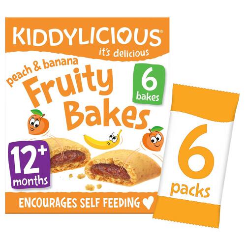 KIDDYLICIOUS桃子香蕉12月+幼儿果味烘焙棒6包裝磨牙棒糙米饼零食