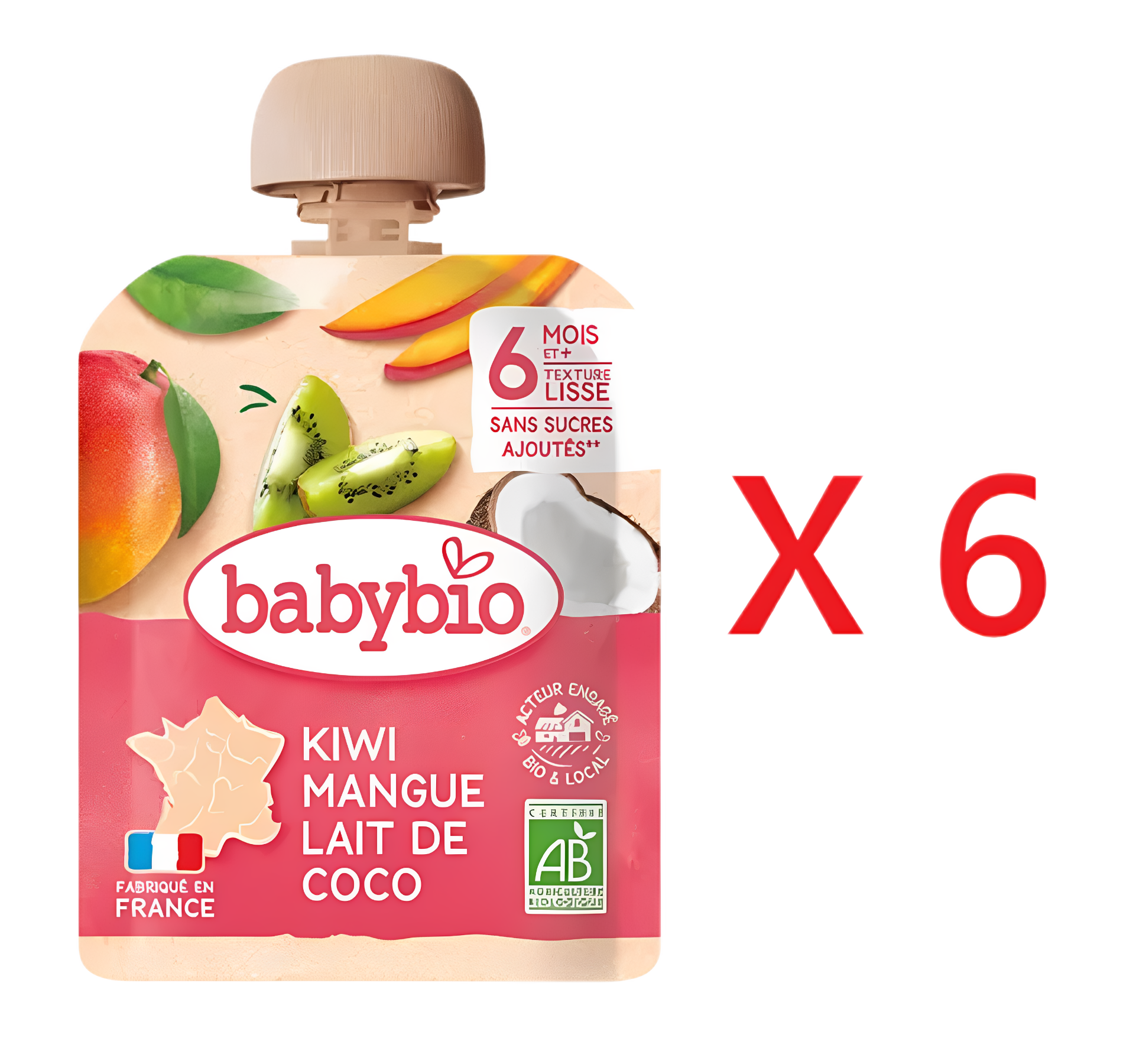 babybio法国有机果蓉奇异果芒果椰奶90gX6天然有机营养婴幼儿辅食