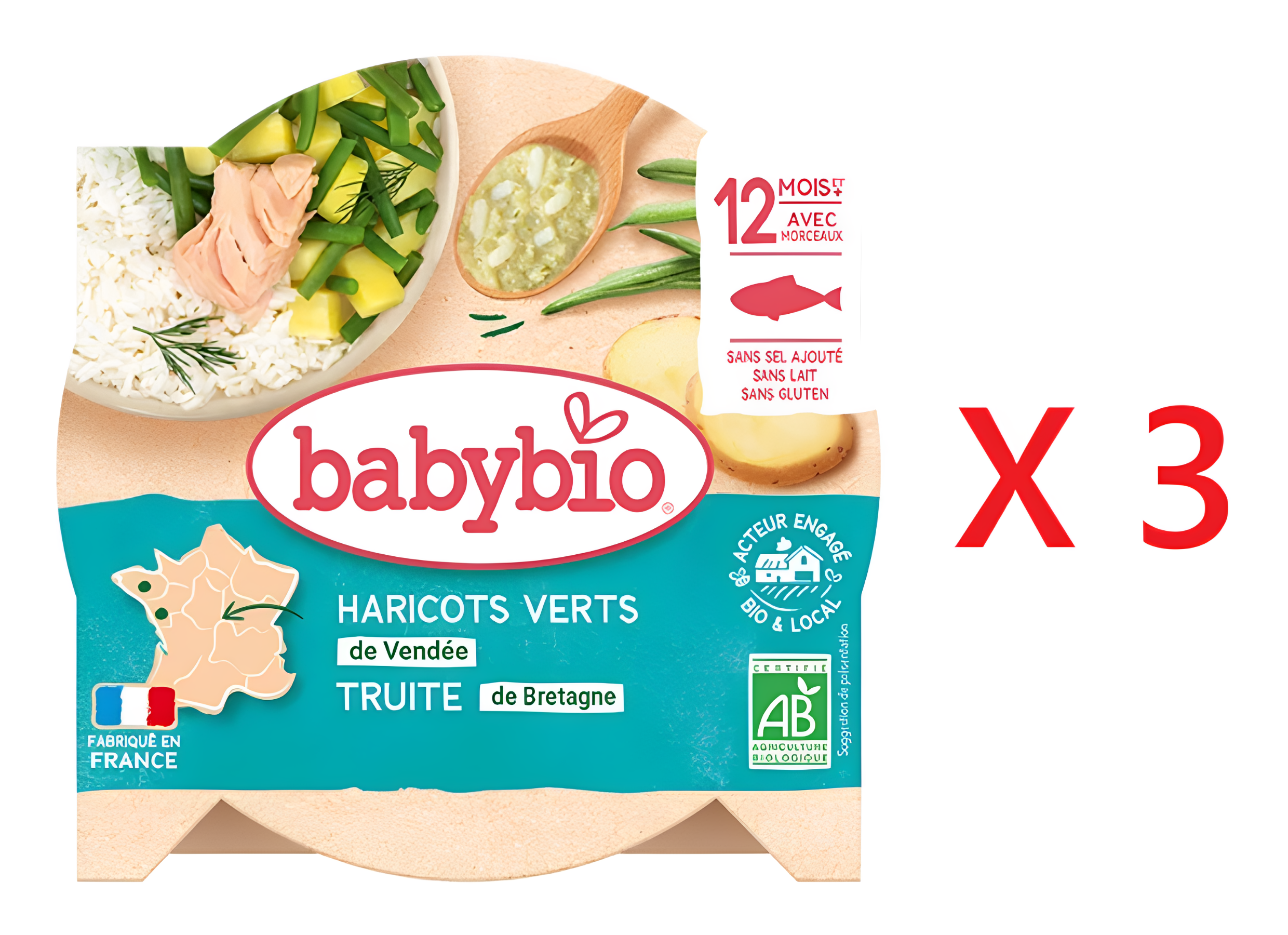 babybio 法国有机鳟鱼菜饭230g*3件优惠装天然有机蔬菜蛋白质鱼肉