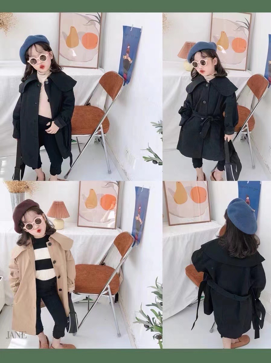 清仓不退换 女童洋气宽松夹棉大衣娃娃领中长款百搭外套风衣棉衣