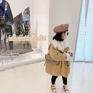 清仓不退换冬款女童韩版大衣羊羔毛麋皮绒加厚保暖长款棉衣外套