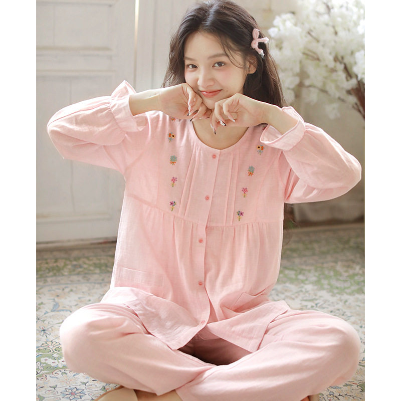 女款春夏薄款长袖家居服初高中学生女孩青年纯棉纱布睡衣室内套装