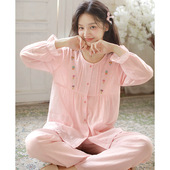 家居服初高中学生女孩青年纯棉纱布睡衣室内套装 长袖 春夏薄款 女款