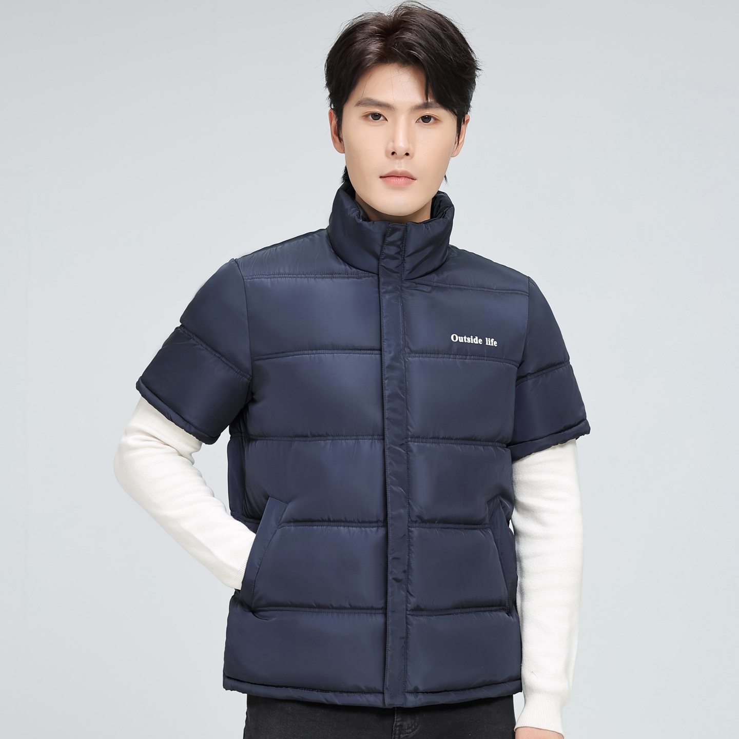 男士立领带袖坎肩马甲背心外套