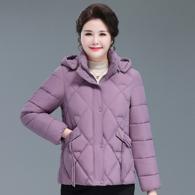连帽保暖妈妈棉衣纯色棉服短款