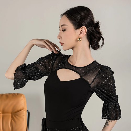丹珍摩登舞蹈服女新款体国标连体服吉特巴广场舞交谊舞服上衣M05