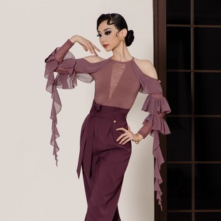 25年秋冬新款 交谊舞双人舞国标女摩登舞上衣跳舞飘纱练功服W71