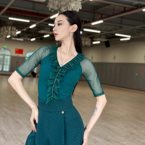 丹珍国标舞上衣新款女交谊舞摩登表演装跳舞性感舞衣吉特巴M02