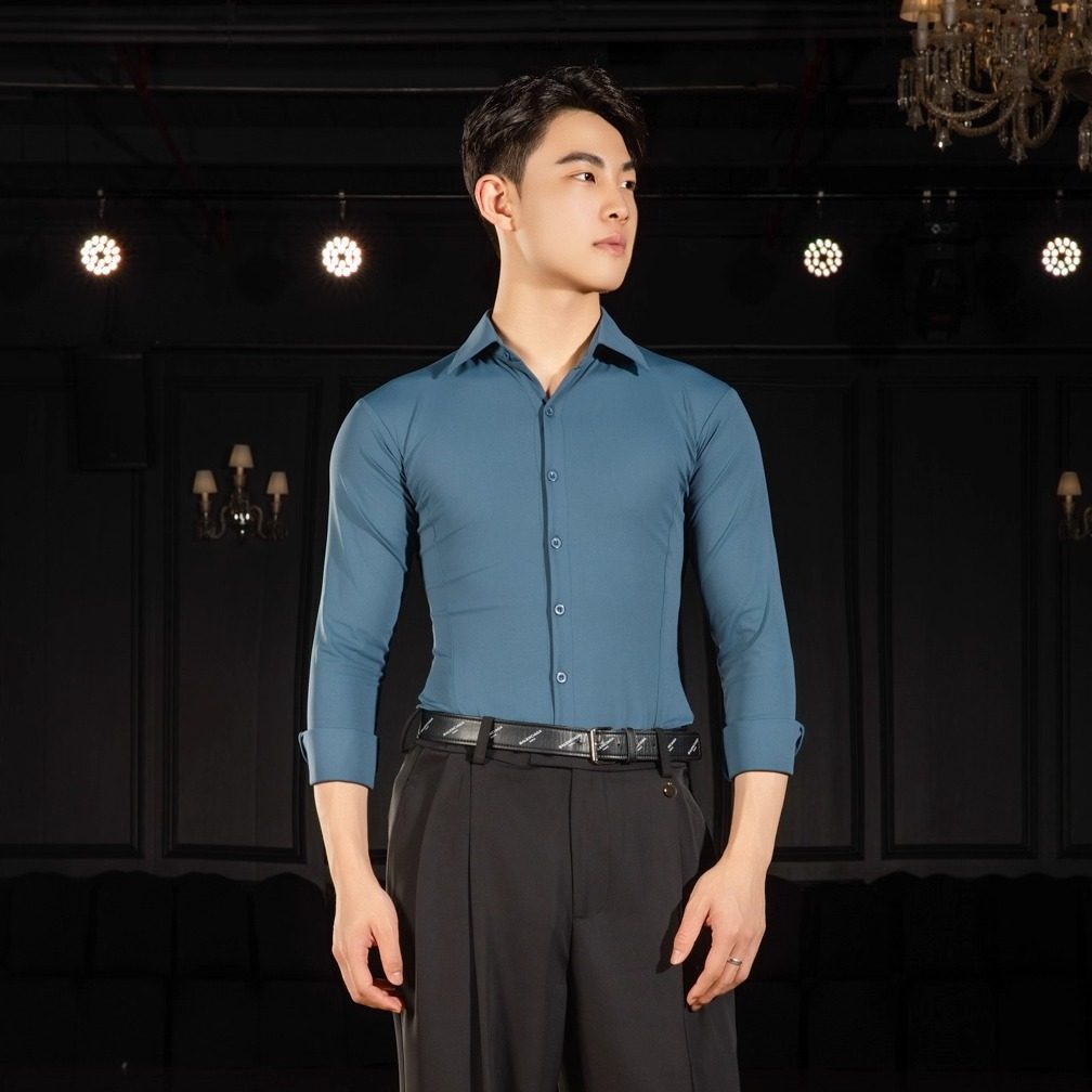 男式新品夏款上衣国标舞服国标舞蹈练功服摩登舞成人跳舞服N05