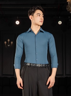 男式新品夏款上衣国标舞服国标舞蹈练功服摩登舞成人跳舞服N05