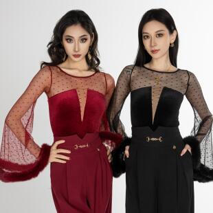 丹珍舞服摩登舞新品 M918 交谊舞双人舞广场舞国标练功服上衣秋冬款