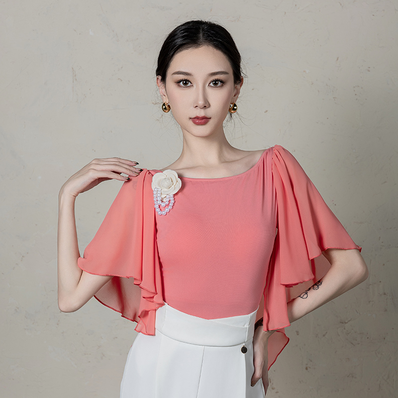 飘纱体服摩登舞丹珍舞服自带胸垫
