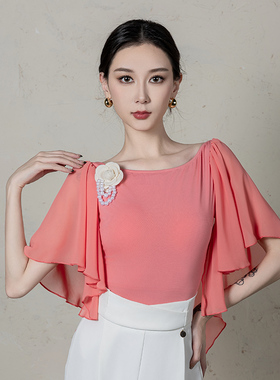 丹珍摩登舞蹈服女新款体服国标连体服雪纺上衣吉特巴交谊舞服M11