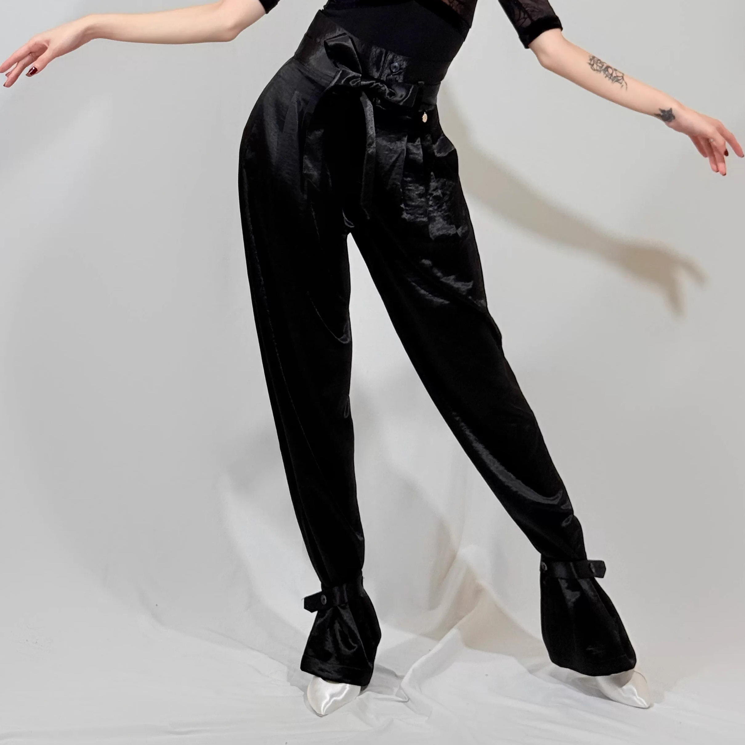 丹珍舞裤女潮流高腰跳舞国标舞高端绑带显瘦摩登舞蹈练功长裤MK04