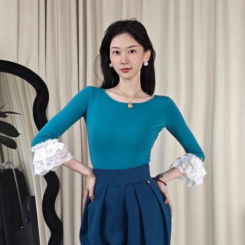 丹珍国标舞上衣新款女交谊舞摩登上装表演木耳边舞衣吉特巴M04