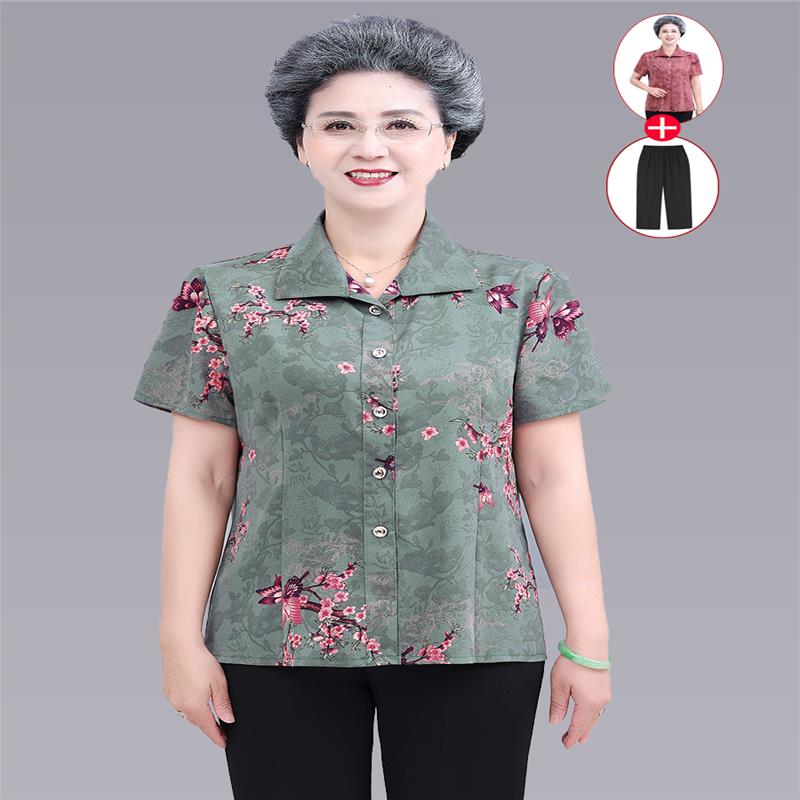 老年人妈妈女装60到70岁高档套装奶奶衣服衬衣夏装老太太薄款衬衫