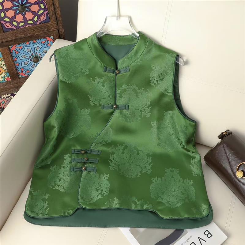 新中式国风刺绣马甲背心外套新款缎面提花妈妈坎肩马夹高级感唐装