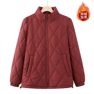 保暖棉服外套加绒加厚妈妈棉衣 休闲宽松棉袄中老年时尚 秋冬装 新款