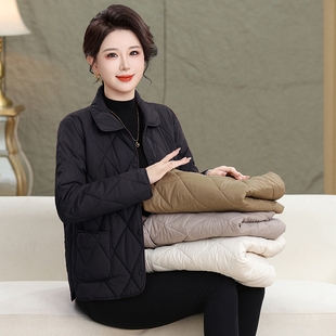 中老年棉服修身 棉衣菱格 轻薄妈妈棉袄短外套2025秋冬翻领洋气短款