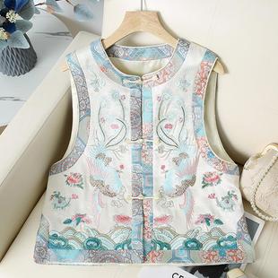 马夹 重工刺绣马甲中国风盘扣背心复古女士高端唐装 新中式 坎肩春季