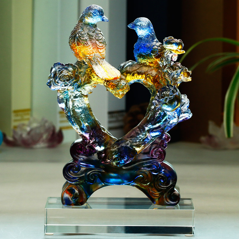 琉璃喜鹊摆件新婚贺礼水晶工艺品