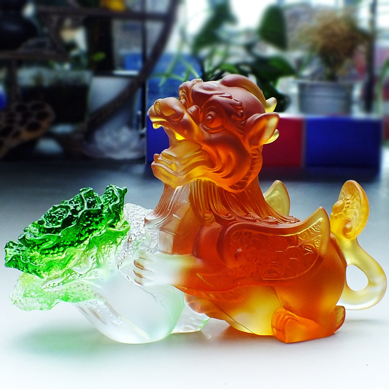 八方来财貔犰招财旺财貔貅摆件琉璃饰品客厅空调上的装饰水晶白菜