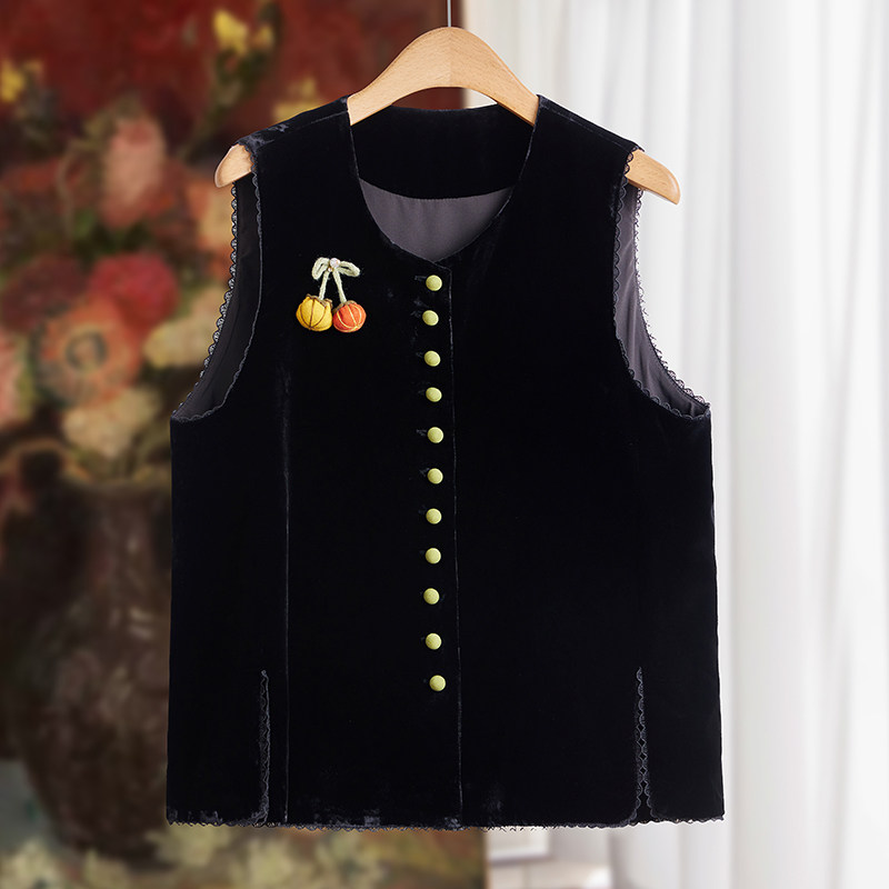 【迎南而上，好事成双】黑色真丝丝绒马甲女2025秋季新款无袖背心