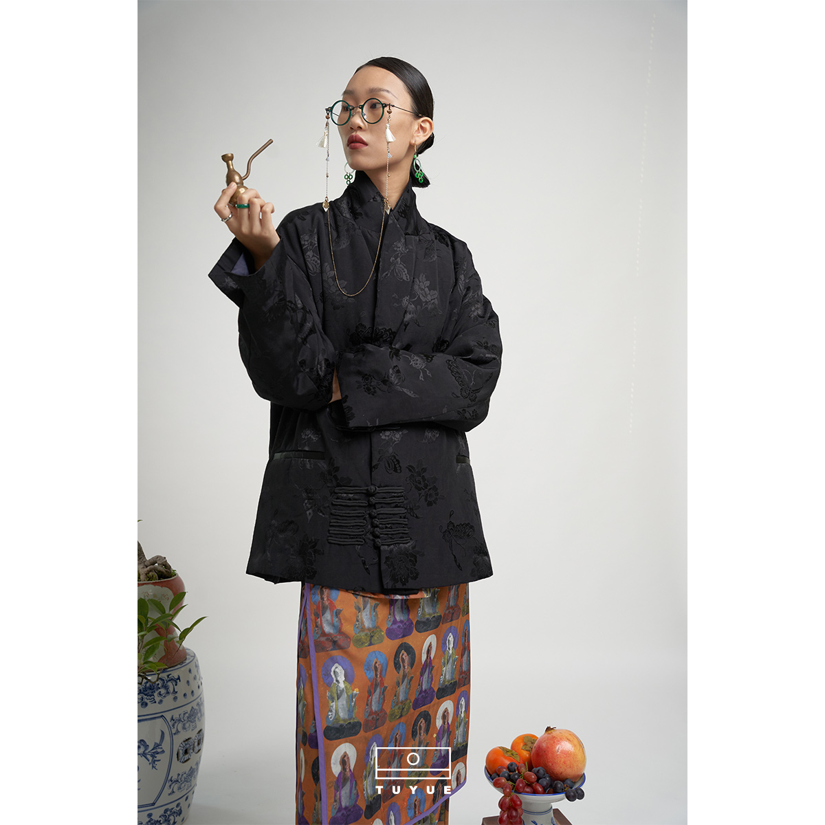 涂月新中式长袖夹棉盘扣西装外套