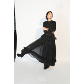 薄纱礼服 TUYUE涂月 可持续时尚 黑色荷叶边半身长裙