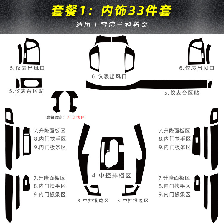 适用12-17雪佛兰科帕奇内饰改装碳纤维贴纸中控排档装饰贴膜改色