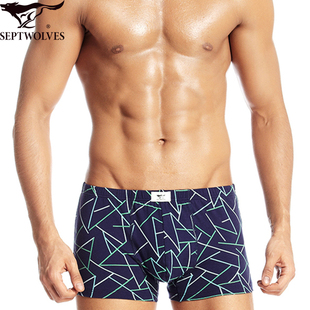 男平角裤 内裤 印花中腰u凸男式 短裤 2条盒装 头男四角裤 七匹狼男士