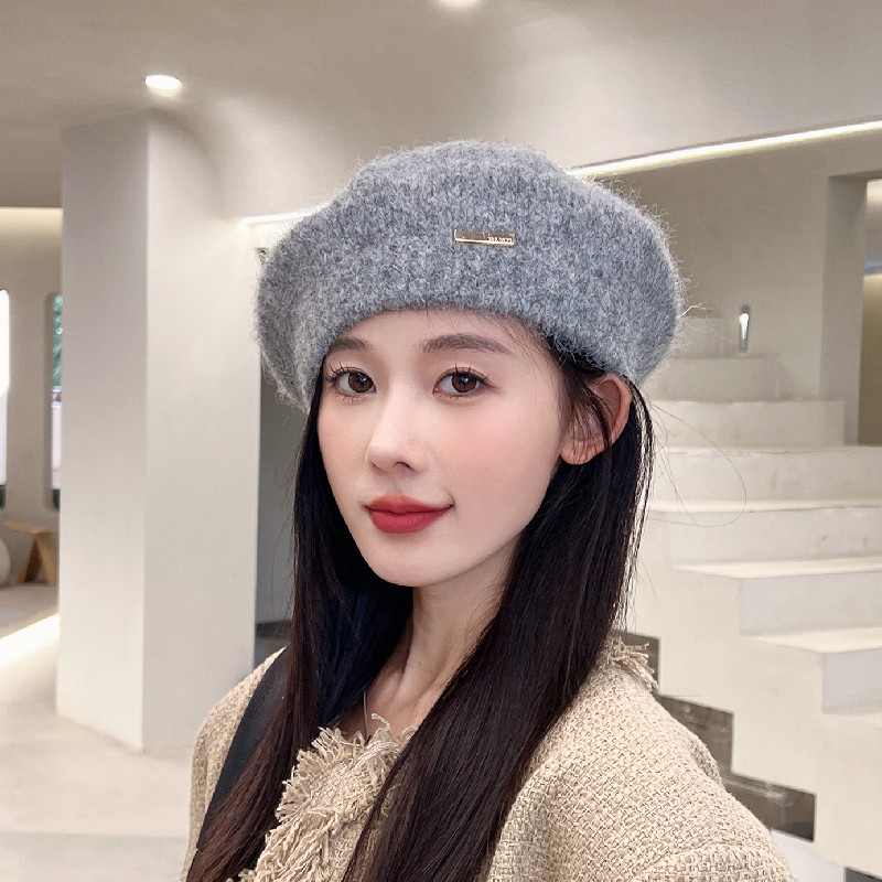 毛线帽针织贝雷帽女秋冬韩系百搭英伦复古显脸小保暖画家帽大头围