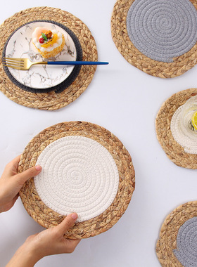精品木屋草编餐盘锅耐用隔热垫手工编织垫厨房棉线编织餐垫子