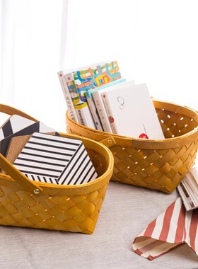 日式新款精品木屋编织伴手礼提篮水果面包提手篮子野餐菜篮礼品篮