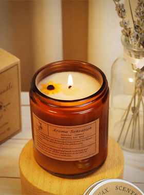 香薰蜡烛 无烟手工大豆蜡烛 浪漫氛围香薰精油蜡烛玻璃杯蜡烛