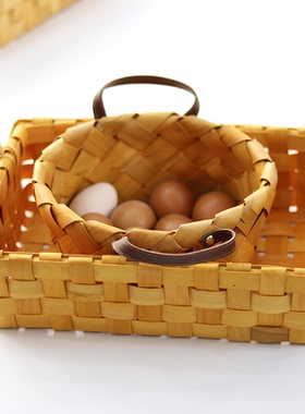 日式手工藤托盘把手木片篮双耳手提收纳筐储物托盘面包水果菜篮子