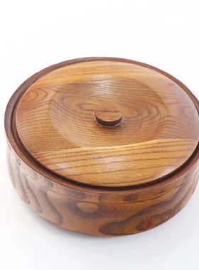 日式碗带盖木碗泡面碗儿童米饭碗实木盆碗辅食碗单个学生沙拉碗实