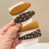 AhuaAhuaya甜美韩版 南瓜色磨毛印花朵布艺椭圆BB夹时尚 少女心发夹