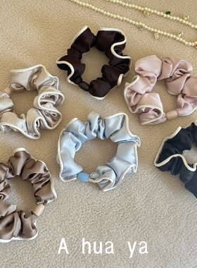 韩版百搭基础锁边缎面中弹发圈蓝色米色简约法式复古头绳马尾发绳