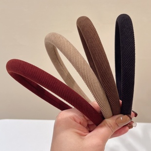 2025春夏新款 头箍女 雪尼尔绒斜纹细发箍咖色黑色简约百搭基础韩版