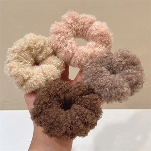 纯色粉色咖色头绳 时尚 2025春夏新款 毛茸茸仿羊羔毛大肠圈发圈韩版