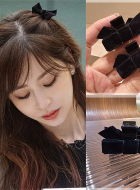 王心凌同款甜美黑色金丝绒丝带蝴蝶结可爱少女韩版小香风小号抓夹