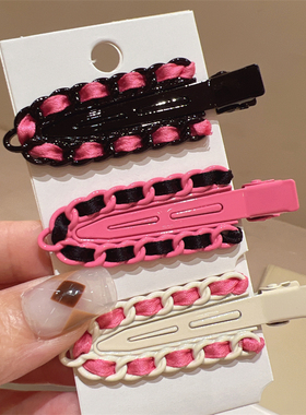 甜美少女冲浪板发卡子撞色边夹鸭嘴夹铲子玫粉色黑色发夹刘海夹女