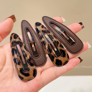 AhuaAhuaya韩系时髦个性 甜酷咖色系豹纹水滴BB夹百搭简约边夹发夹