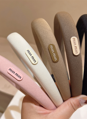 春夏新款咖色黑色百搭简约min字母海绵发箍气质时尚韩版粉色头箍