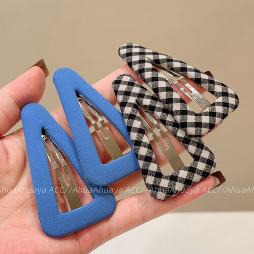 时尚气质蓝色黑白格纹布艺发夹