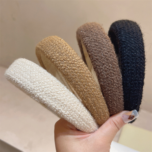 春夏新款 粗毛呢美拉德色系海绵宽发箍简约气质纯色百搭头箍发饰女