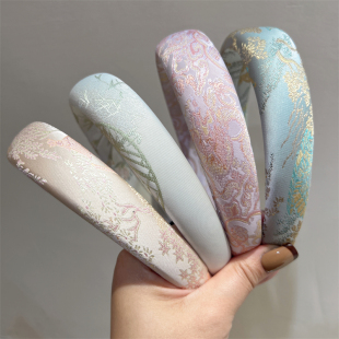 新中式 国风提花印花缎面海绵高颅顶发箍优雅气质复古头箍压发卡女