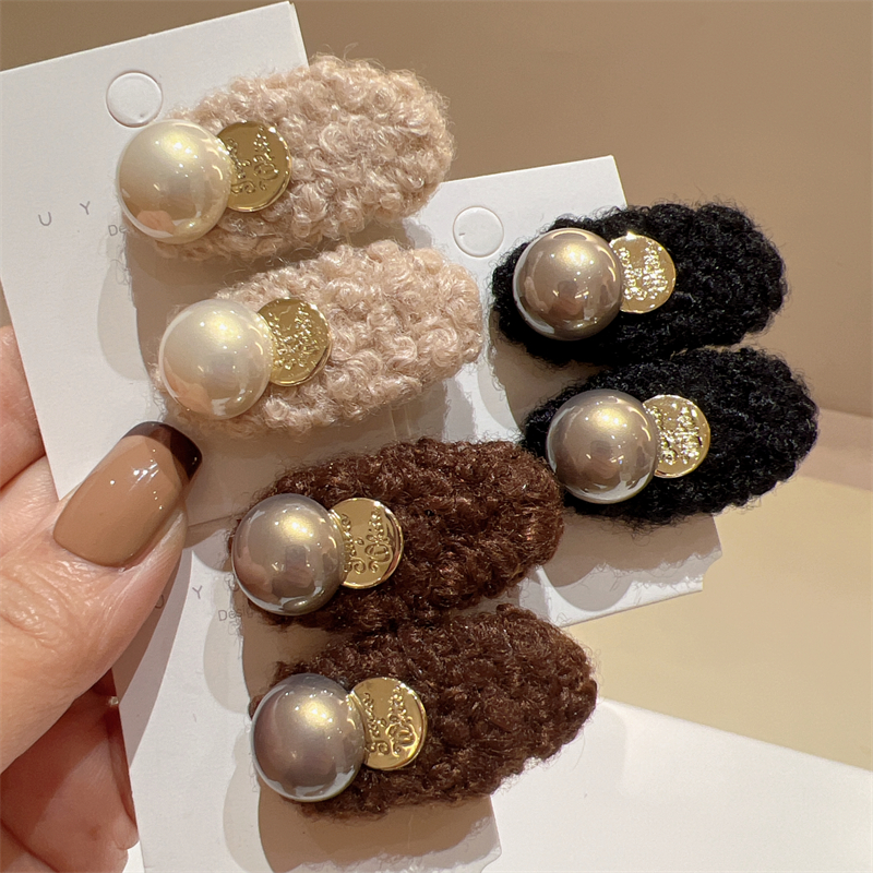 韩版时尚咖色粗毛呢发夹鸭嘴夹